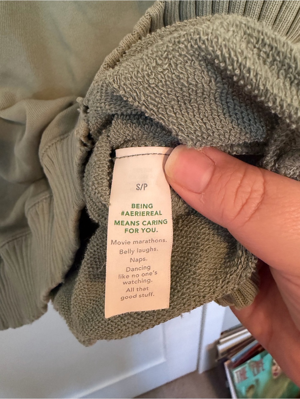 aerie Ribbed V‑Neck Sweatshirt in Sage Green - Picture 4 of 5